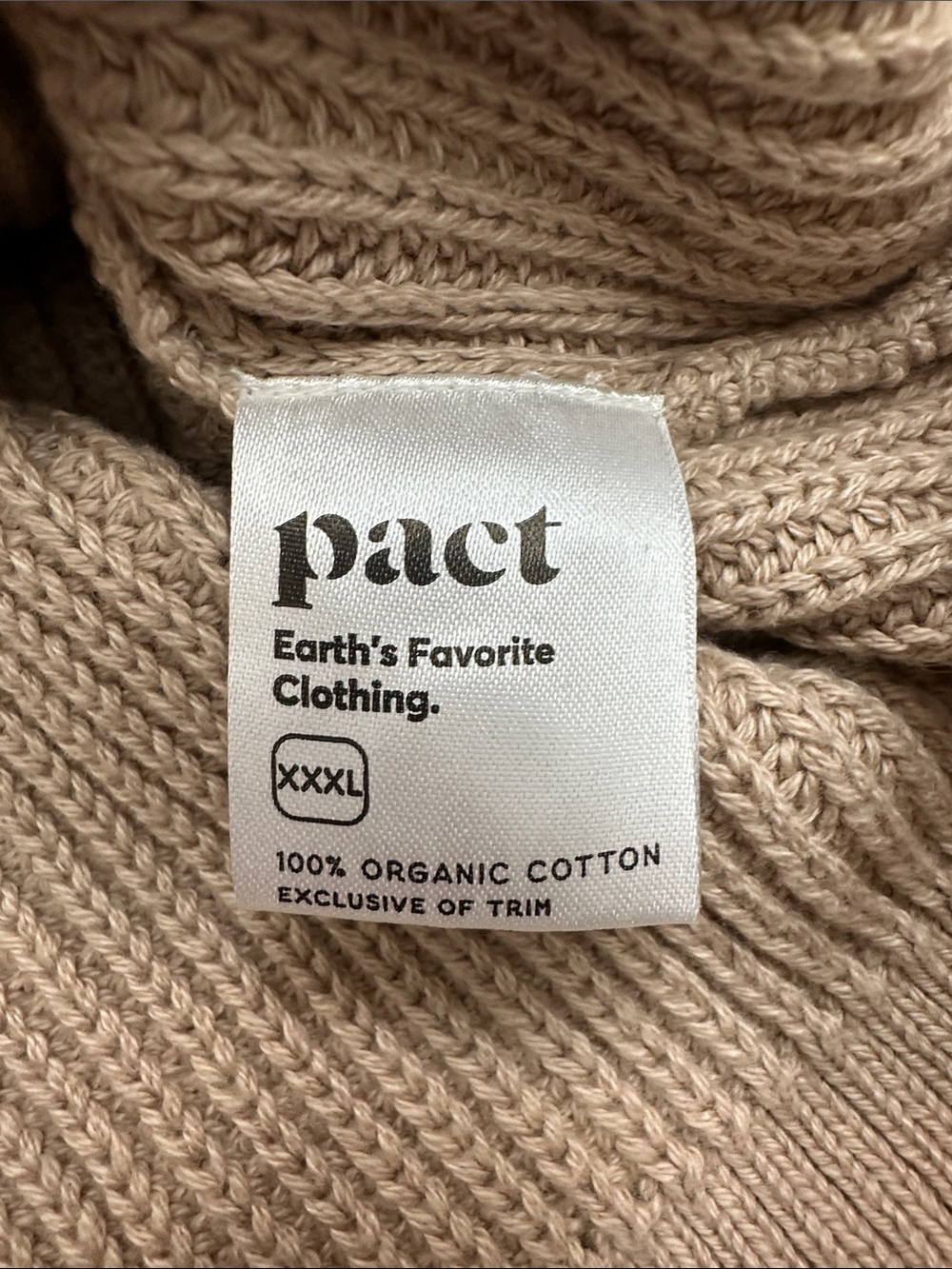 PACT size XXXL Organic Cotton Luxe Knit Henley Sweater in Flax Heather - Beige - Picture 7 of 8